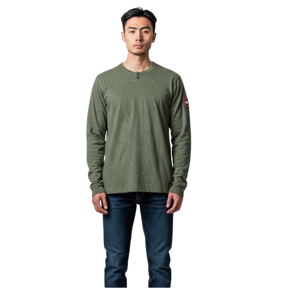 Canada‎ Weathergear Men’s Long Sleeve Henley Shirt Green Heather Size L NWT